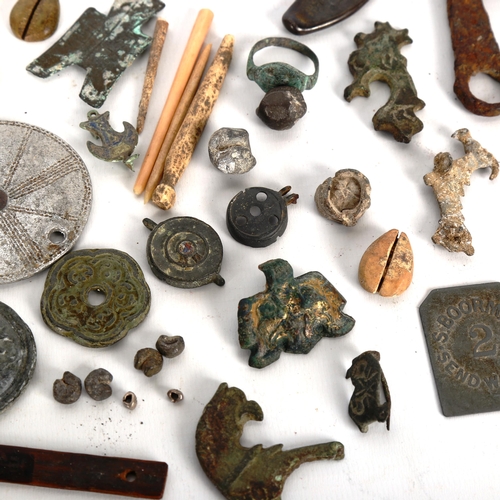 1095 - A group of Antiquities, including glass and faience bead necklace, unmarked gold earrings, possibly ... 