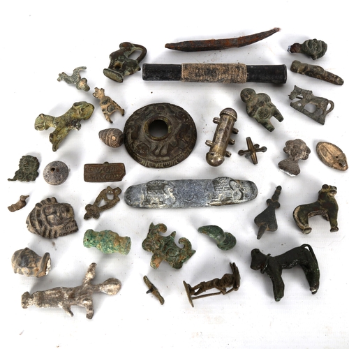 1097 - ANTIQUITIES - a group of miniature bronze animals and figures, and other items