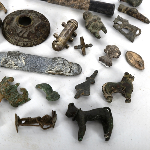 1097 - ANTIQUITIES - a group of miniature bronze animals and figures, and other items