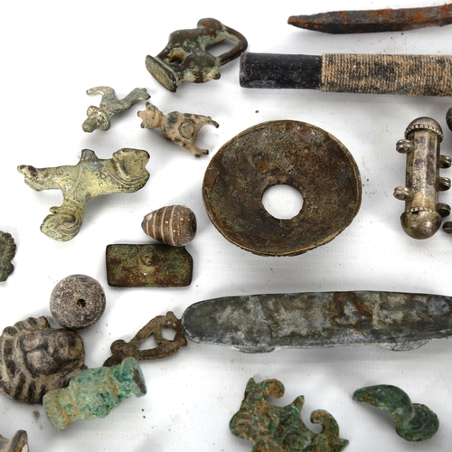 1097 - ANTIQUITIES - a group of miniature bronze animals and figures, and other items