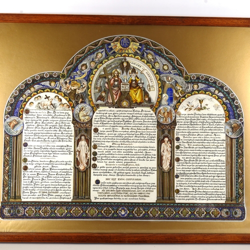 1118 - A triptych of ecclesiastical watercolours, late 19th/early 20th century, in hand painted surrounds w... 