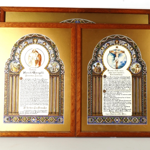 1118 - A triptych of ecclesiastical watercolours, late 19th/early 20th century, in hand painted surrounds w... 