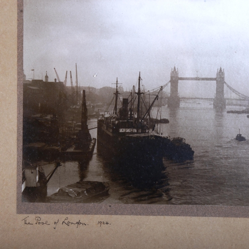 1120 - A collection of early photographs, including a scene in the pool of London 1924, Indian temple scene... 