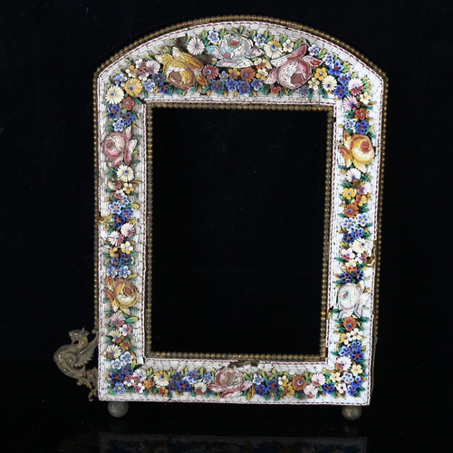 1168 - 19th century Italian micro-mosaic frame, with relief floral decorated surround and brass ball feet, ... 