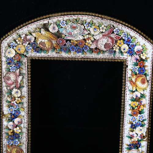 1168 - 19th century Italian micro-mosaic frame, with relief floral decorated surround and brass ball feet, ... 