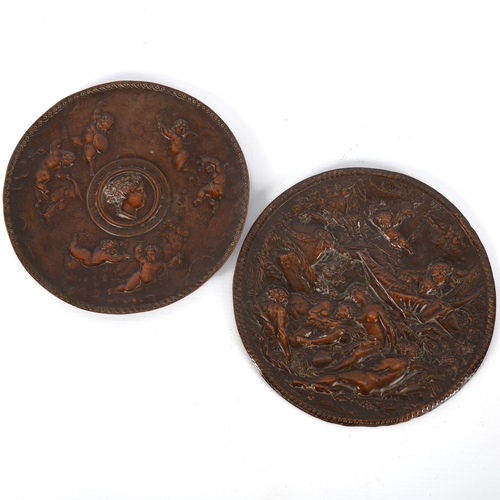 1169 - 2 x 19th century copper electrotype plaques with relief moulded Classical designs, 1 marked G Faraon... 