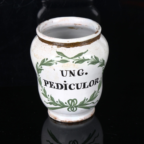 1170 - A tin-glazed pottery drugs jar, height 12.5cm