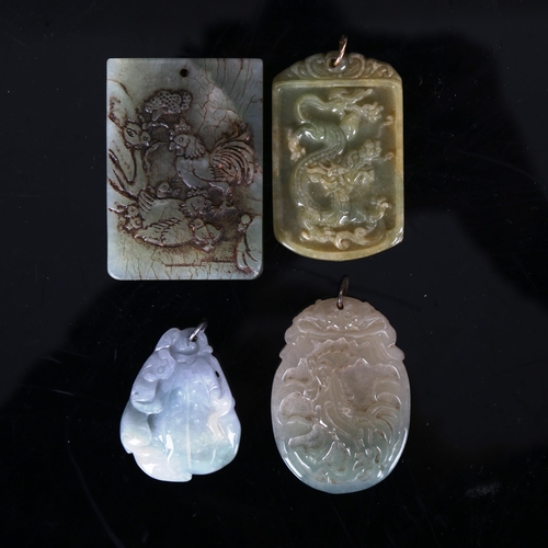 1175 - 4 Chinese relief carved jade pendants, largest 5.5cm