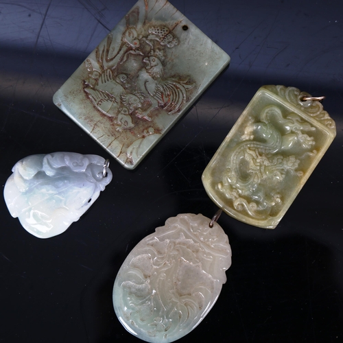 1175 - 4 Chinese relief carved jade pendants, largest 5.5cm