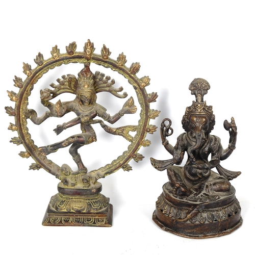 1177 - 2 Indian bronze deities, Vishnu, height 24cm, and Ganesh, height 18cm (2)