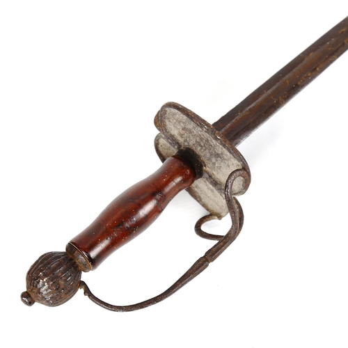 1180 - An 18th century French rapier with walnut handle, blade length 76cm