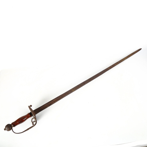 1180 - An 18th century French rapier with walnut handle, blade length 76cm