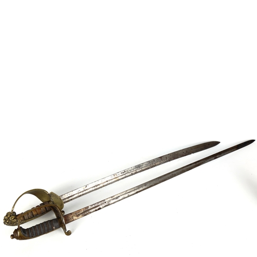 1182 - A Victorian Army Officer's dress sword with etched blade, and a Victorian Navy Officer's dress sword... 