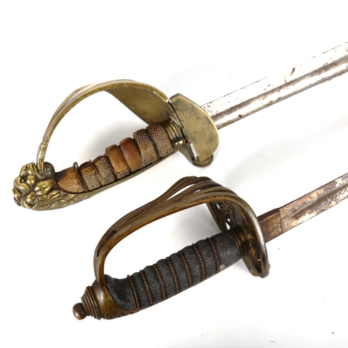 1182 - A Victorian Army Officer's dress sword with etched blade, and a Victorian Navy Officer's dress sword... 