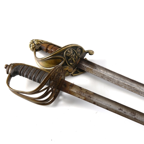 1182 - A Victorian Army Officer's dress sword with etched blade, and a Victorian Navy Officer's dress sword... 