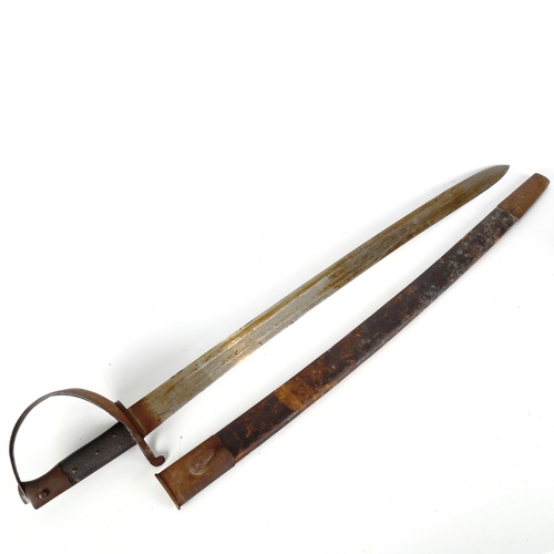 1186 - A 19th century long French sword bayonet, with bowl hilt, maker's marks A and EH, original leather a... 