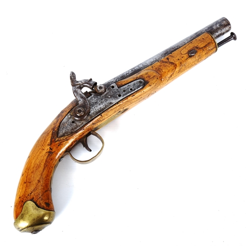 1190 - A 19th century percussion pistol, by John Spittle, with brass trigger guard and butt length 39cm