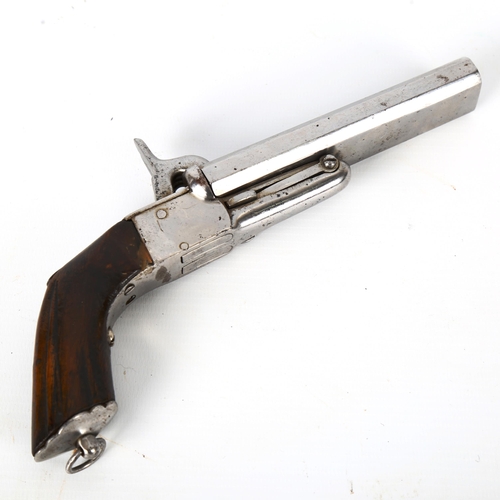 1191 - A double-barrelled percussion pocket pistol, with retractable triggers, length 21cm