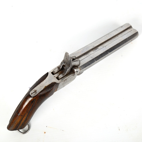 1191 - A double-barrelled percussion pocket pistol, with retractable triggers, length 21cm