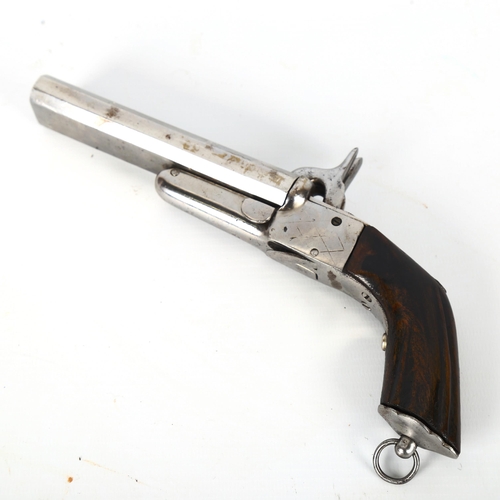 1191 - A double-barrelled percussion pocket pistol, with retractable triggers, length 21cm