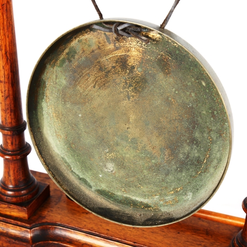 1199 - A Victorian oak-framed dinner gong with turned columns, height 39cm, width 31cm