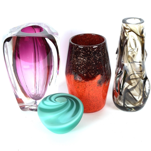 1200 - 4 pieces of Studio glass, comprising a Strathearn gold fleck vase, height 19cm, a Whitefriars streak... 