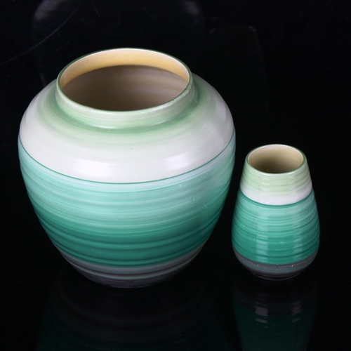 1205 - 2 Shelley green-banded pottery Art Deco vases, height 15.5cm and 9.5cm (2)