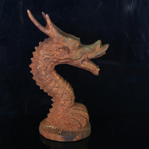 1211 - A Victorian cast-iron dragon's head garden finial, height 35cm