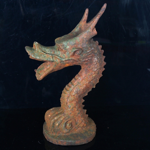 1211 - A Victorian cast-iron dragon's head garden finial, height 35cm