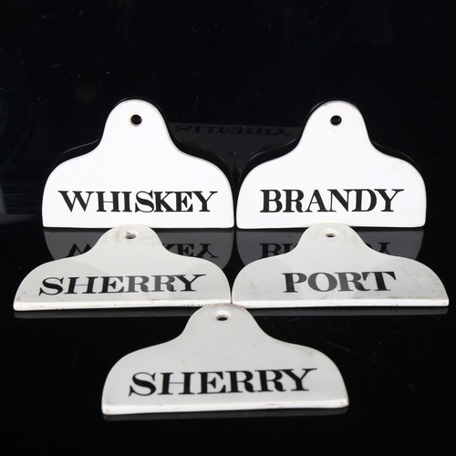 1215 - 5 x 19th century Copeland ceramic wine barrel bin labels circa 1820s, for Whiskey, Brandy, Port, and... 