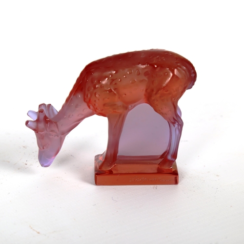 1226 - LALIQUE - a red glass deer, engraved signature, height 6.5cm