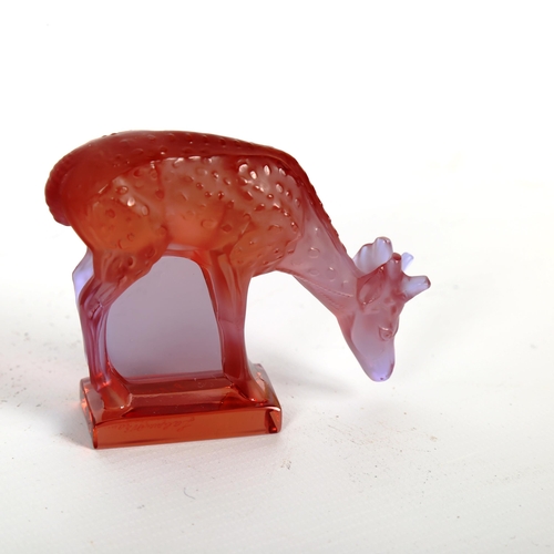 1226 - LALIQUE - a red glass deer, engraved signature, height 6.5cm