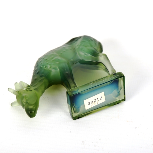 1227 - LALIQUE - a green glass dear, engraved signature, height 6.5cm