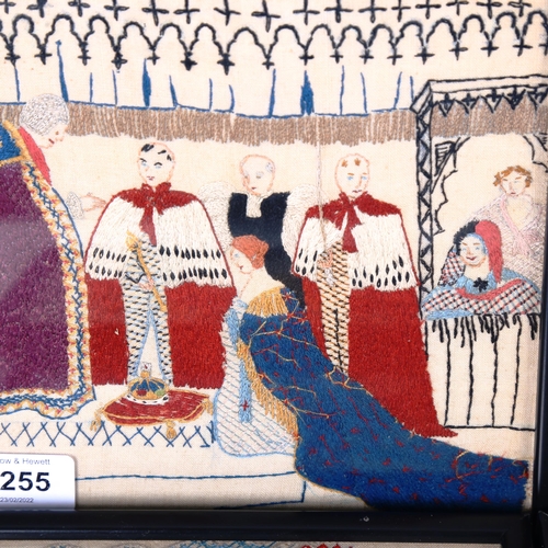 1255 - A set of 6 historical themed hand embroidered tapestry pictures, late 19th/early 20th century, origi... 