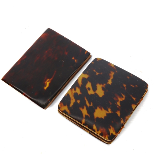 1256 - 2 tortoiseshell-covered notecases/wallets, 1 with watered silk lining, length 10cm (2)