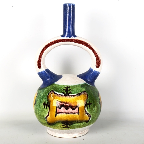 1257 - An Italian abstract pottery vase with painted decoration, height 39cm, probably circa 1960s