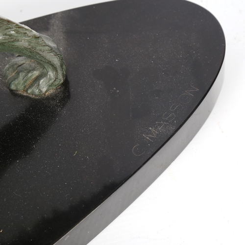 1260 - An Art Deco green patinated spelter Pointer dog, on oval black marble plinth, unsigned, circa 1920s,... 