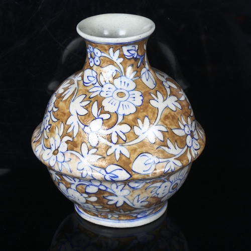 1274 - An Indian blue and brown glaze pottery vase, hand painted decoration, height 26cm