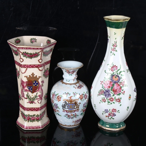 1276 - 2 Samson porcelain armorial vases, and a reproduction armorial vase, largest height 32cm