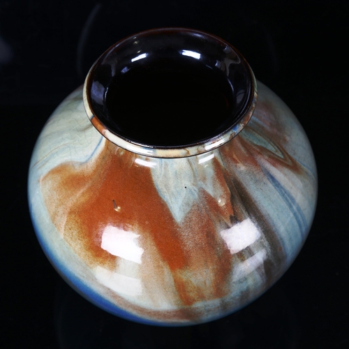 1278 - A Studio pottery vase with multi-colour glaze, incised signature, height 15cm