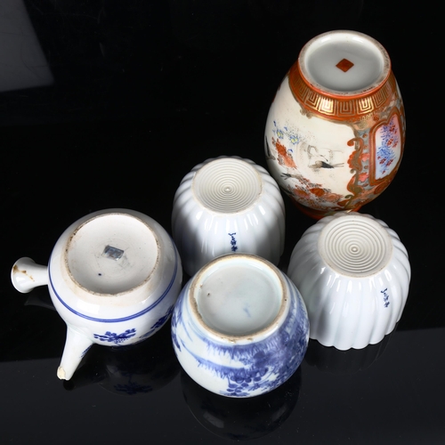 1280 - 5 pieces of Oriental porcelain, including a gilded Satsuma vase, height 15cm (5)