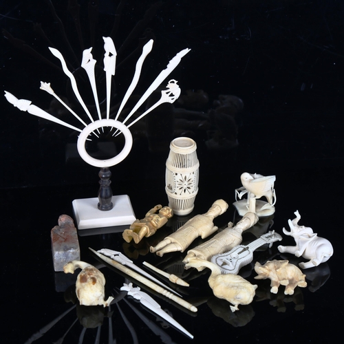 1292 - A collection of ivory and bone carvings