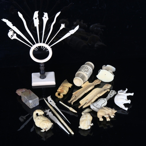 1292 - A collection of ivory and bone carvings