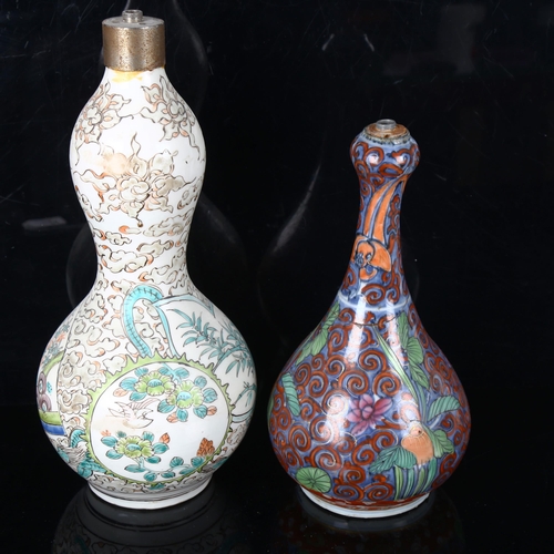 1306 - A group of Chinese porcelain, including a double-gourd lamp base, height 33cm, a pair of porcelain b... 