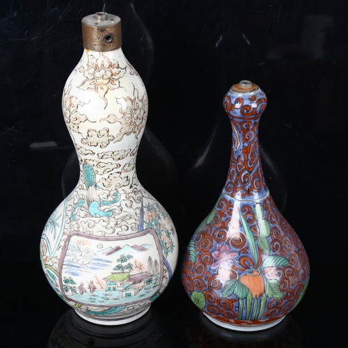 1306 - A group of Chinese porcelain, including a double-gourd lamp base, height 33cm, a pair of porcelain b... 