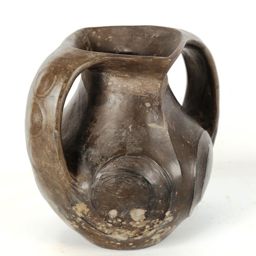 1316 - A handmade terracotta 2-handled flagon, height 17cm