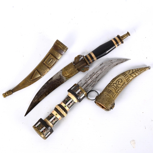 1318 - A Syrian (Magdali) Khanjar dagger with inlaid decoration, length 22cm, and another dagger of similar... 