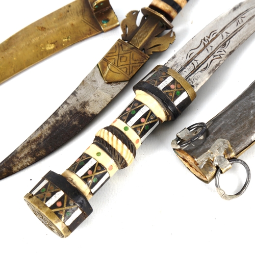 1318 - A Syrian (Magdali) Khanjar dagger with inlaid decoration, length 22cm, and another dagger of similar... 