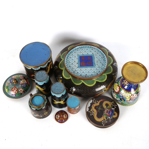 1330 - A group of Chinese cloisonne enamel items, including a dragon pot, height 9cm, and a goblet and cove... 