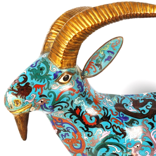 1331 - A large Chinese cloisonne enamel ram, length 56cm